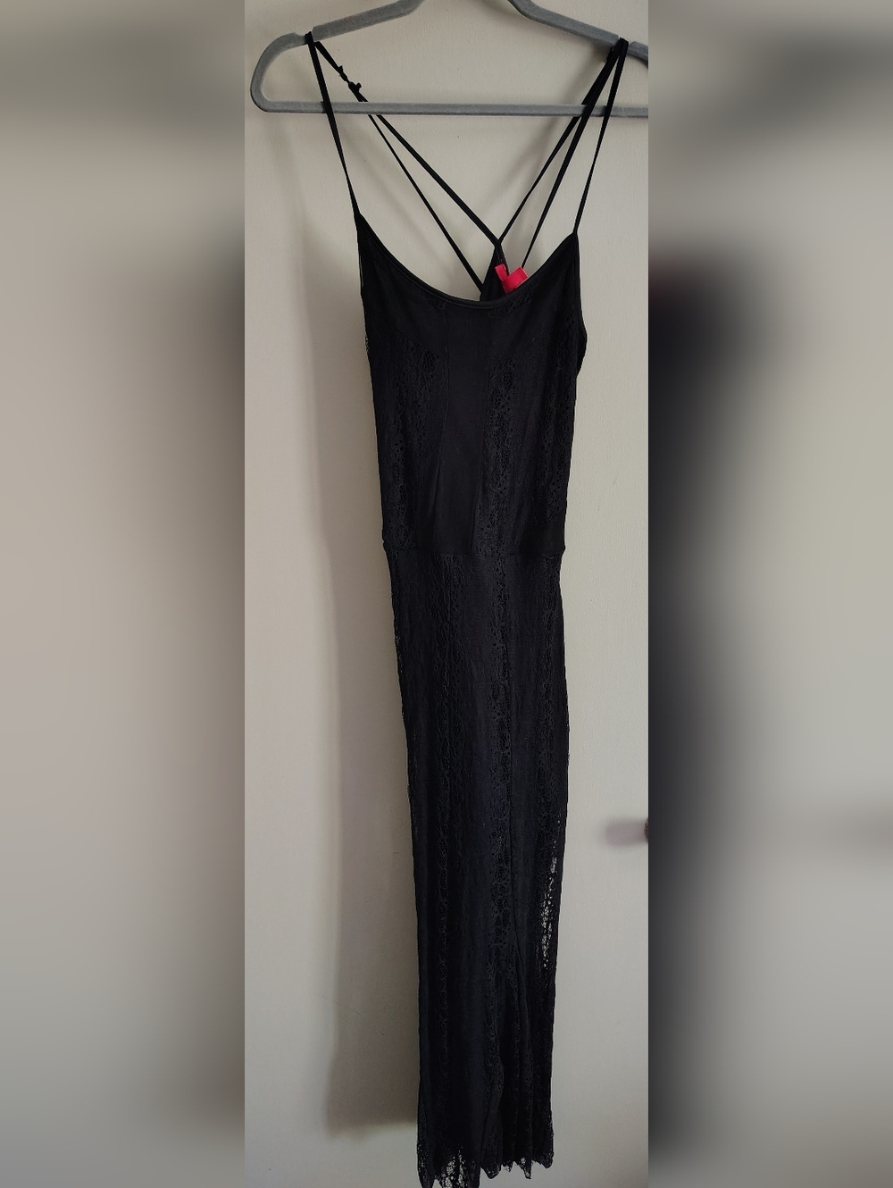 BONGO Black Strappy Sheer Lace Overlay Dress With Slip-Large Y2K Whimsigoth